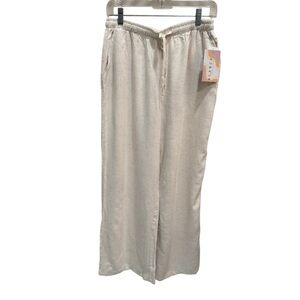 Blenca Linen Blend Wide Leg Pants L Oatmeal NWT Coastal Minimalist Resortcore